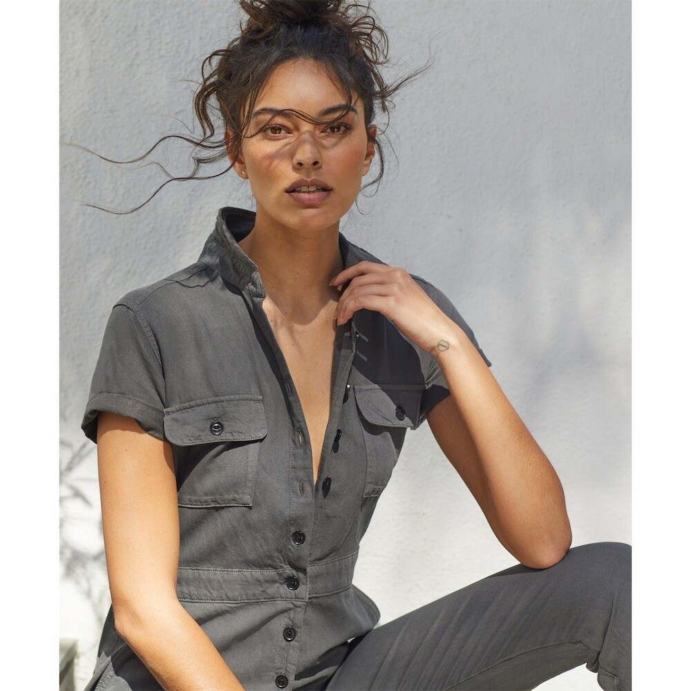 Outerknown S.E.A. Jumpsuit Women’s Storm Gray Button Front Short Sleeve